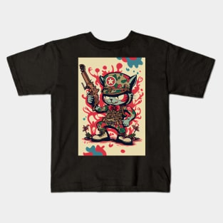Trippy Cat with Gun Kids T-Shirt